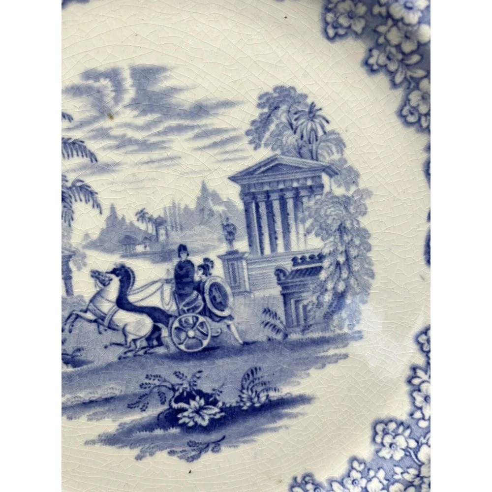 J & MP Bell & Co Glasgow Triumphal Car Blue Transferware 10.25